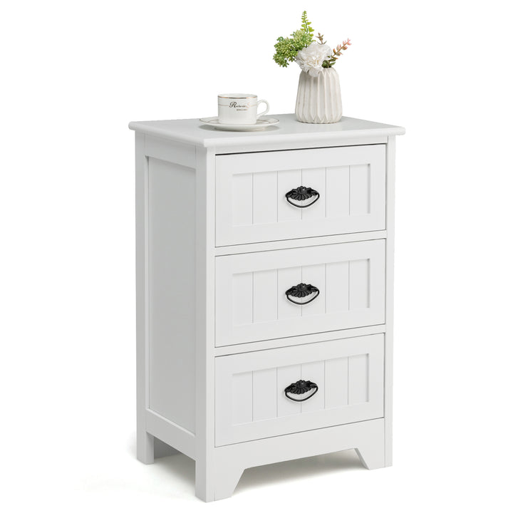 Vintage Nightstand with Exquisite Metal Handles-White