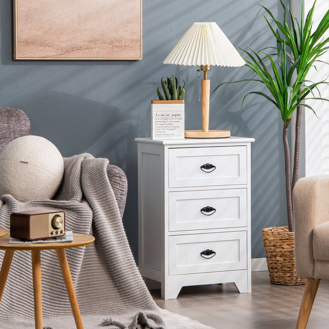 Vintage Nightstand with Exquisite Metal Handles-White