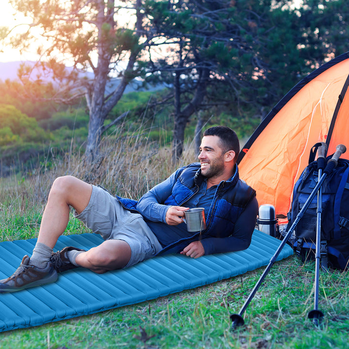 Inflating Camping Mat with Carrying Bag-Blue