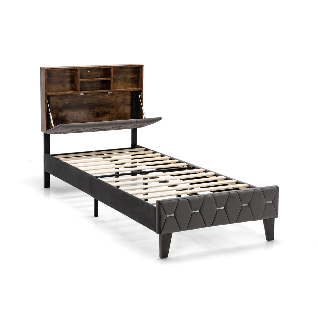 Bed Frame with Storage Headboard- Single Size