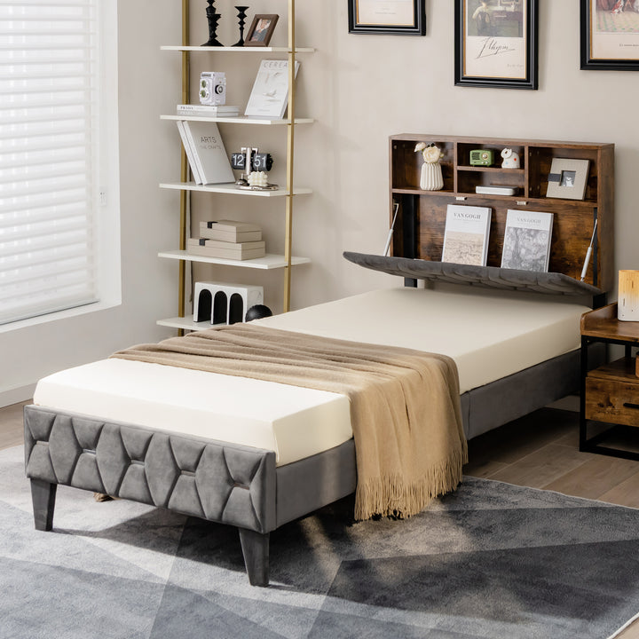 Bed Frame with Storage Headboard- Single Size