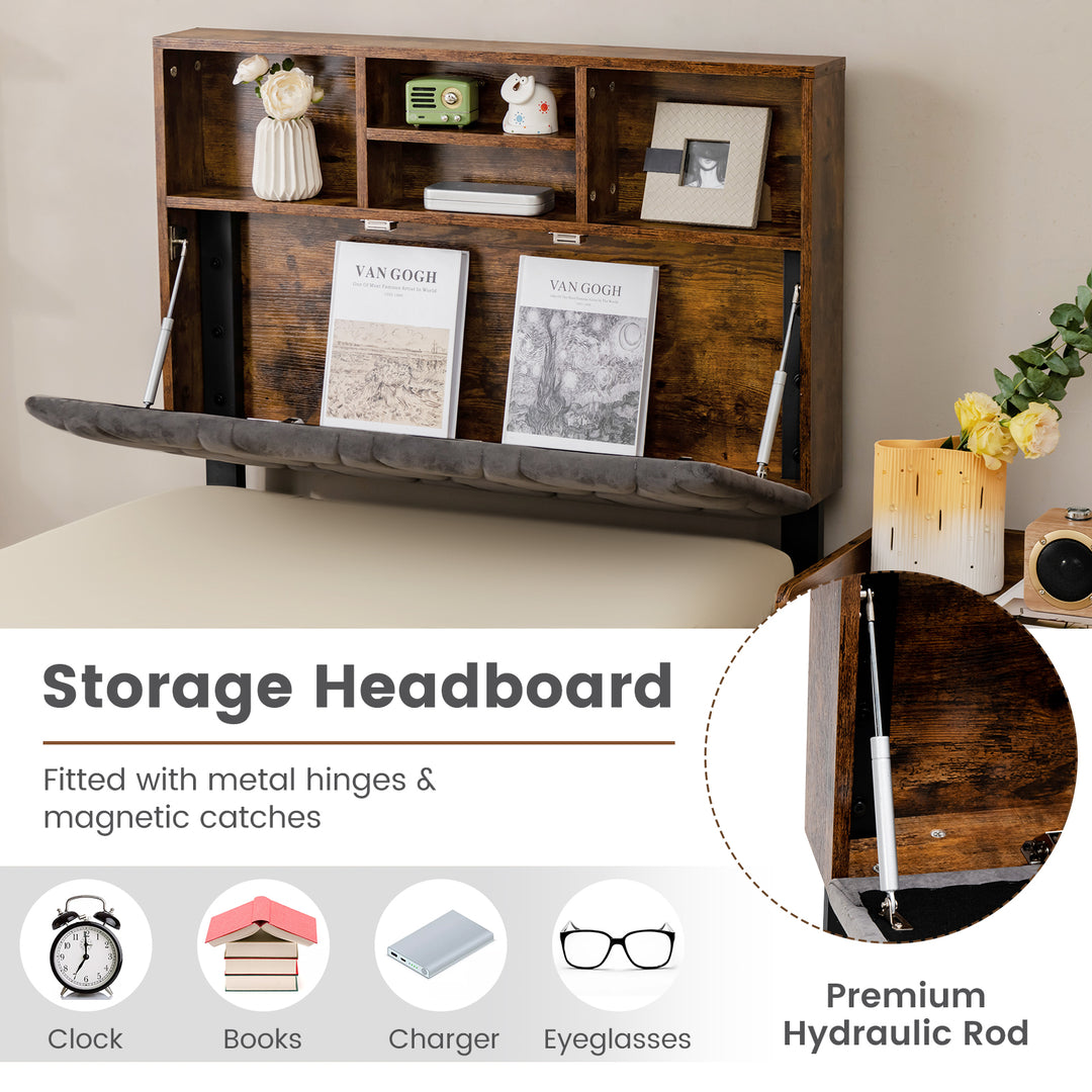 Bed Frame with Storage Headboard- Single Size