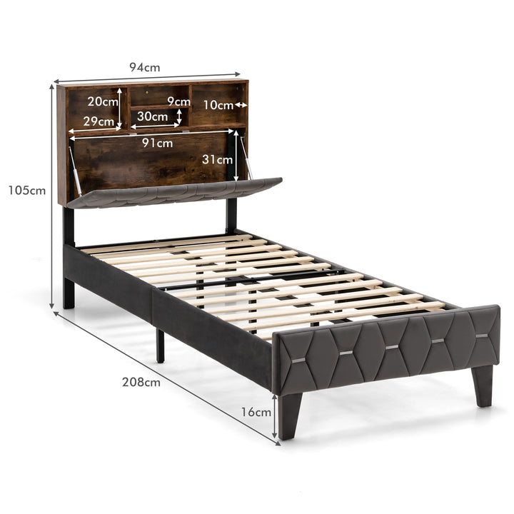 Bed Frame with Storage Headboard- Single Size