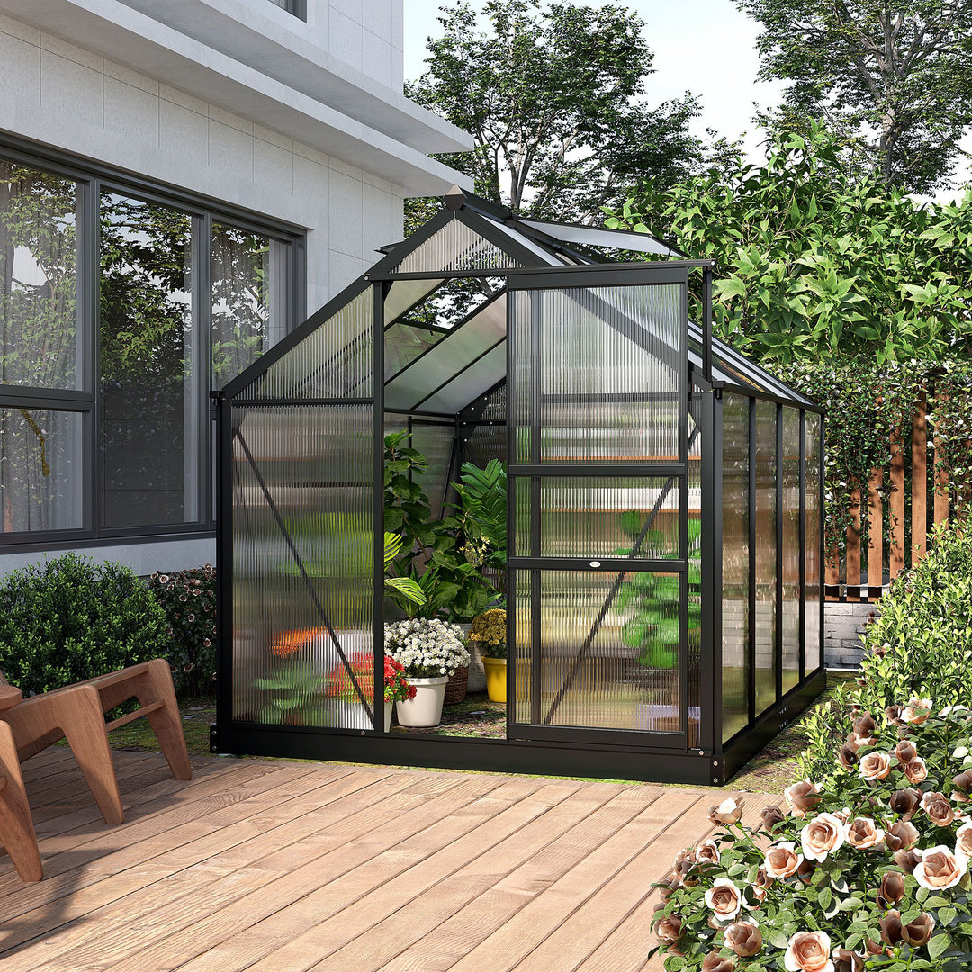 Outsunny Clear Polycarbonate Greenhouse Large Walk-In Green House Garden Plants Grow Galvanized Base Aluminium Frame with Slide Door, 6 x 8ft