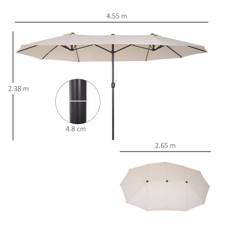 Outsunny 4.6m Garden Parasol Double-Sided Sun Umbrella Patio Market Shelter Canopy Shade Outdoor Beige - NO BASE