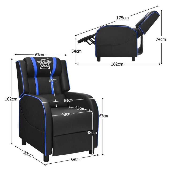 Adjustable Gaming Chair with Footrest Headrest and Lumbar Support-Blue