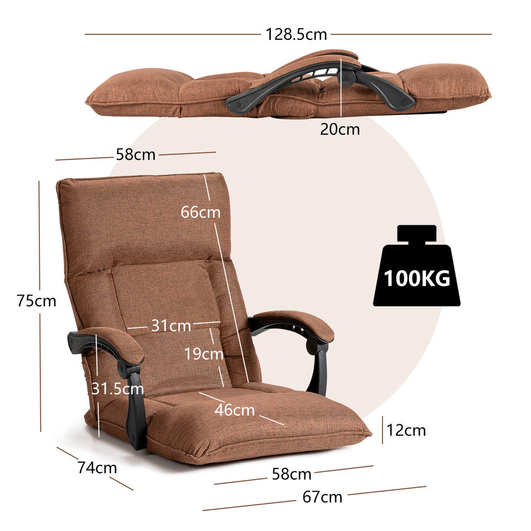 Floor Sofa Chair with 14-Position Adjustable Backrest-Brown