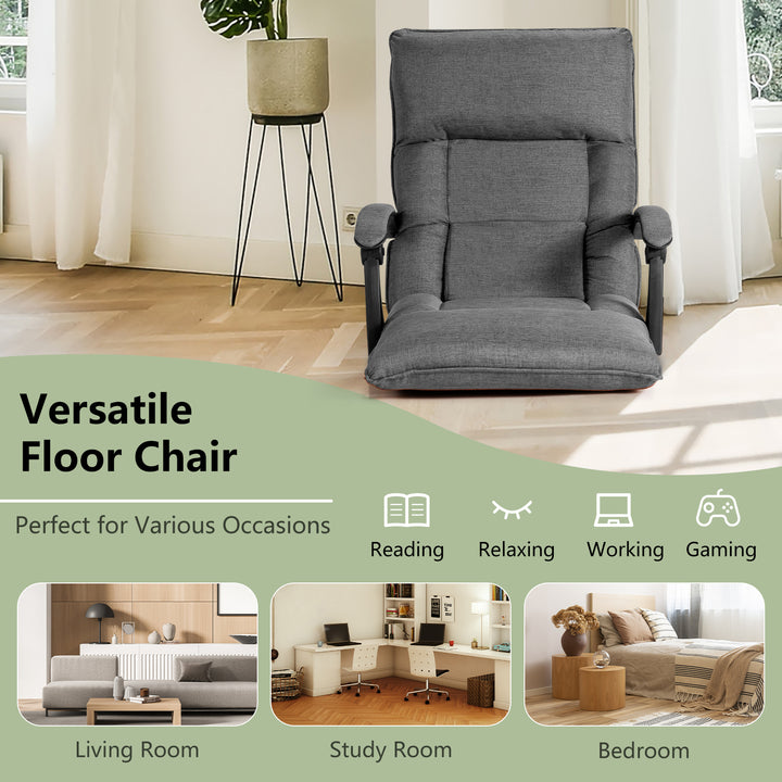 Floor Sofa Chair with 14-Position Adjustable Backrest-Grey