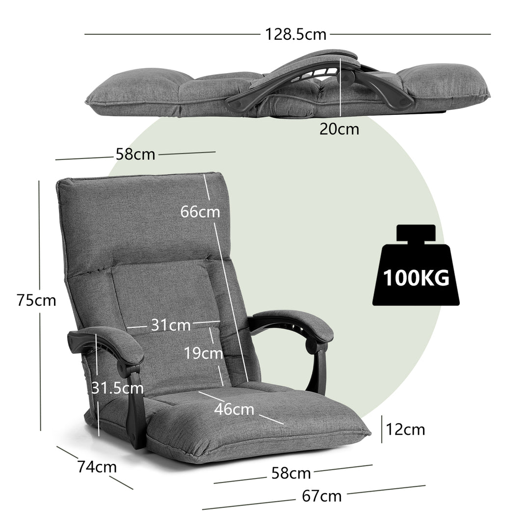 Floor Sofa Chair with 14-Position Adjustable Backrest-Grey