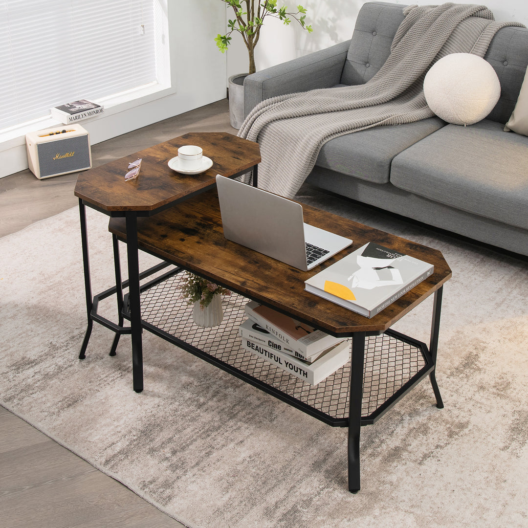 Industrial Console Side Table with Storage Shelf-Rustic Brown