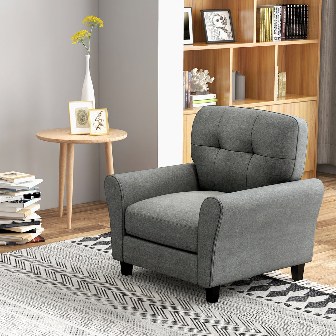 Tufted Upholstered Accent Chair with Removable Back and Seat Cushions-Grey