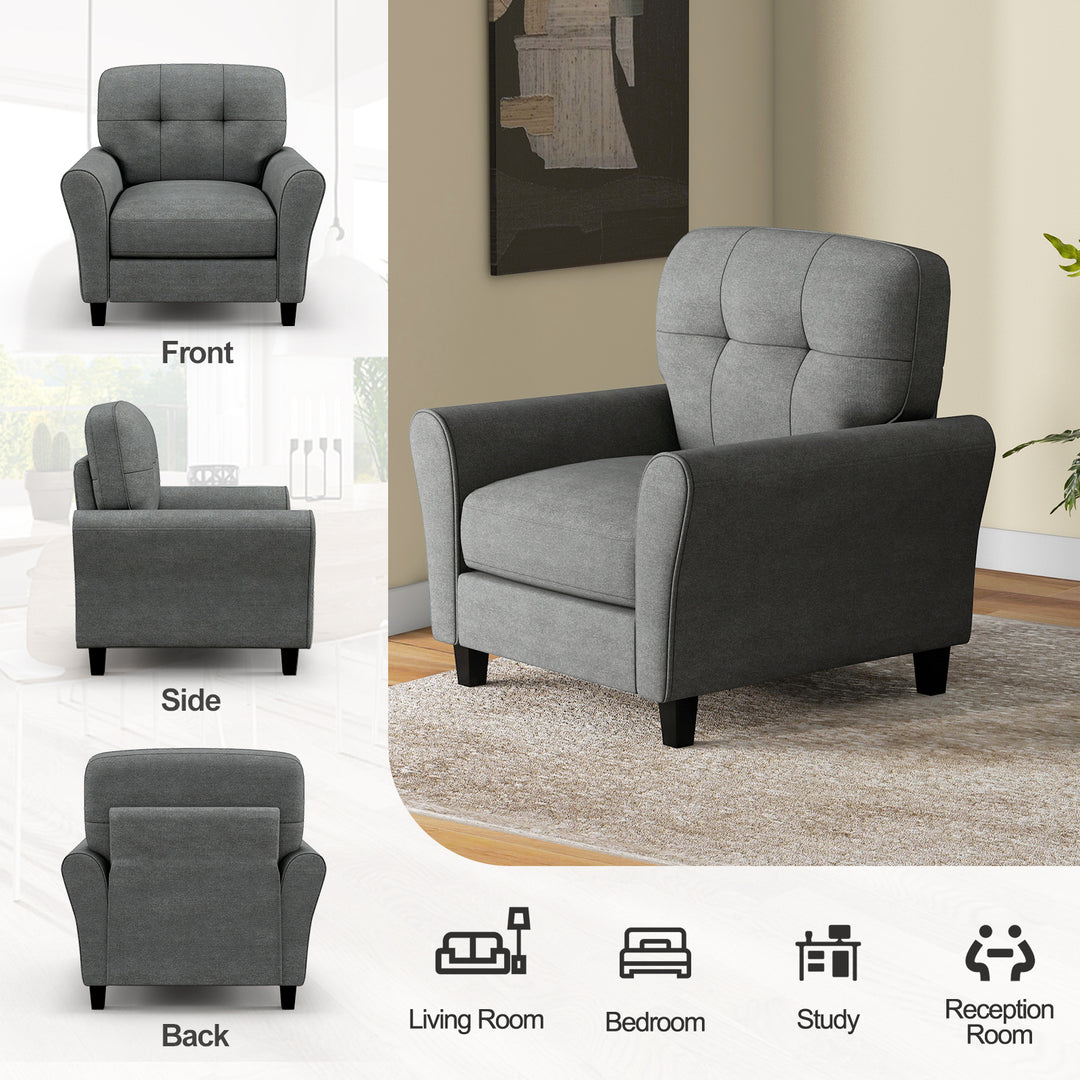 Tufted Upholstered Accent Chair with Removable Back and Seat Cushions-Grey