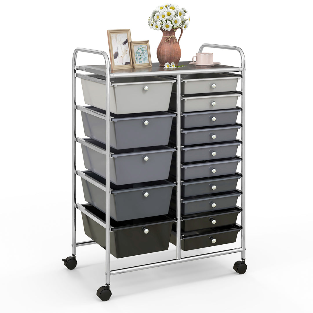 15 Drawer Rolling Storage Cart with 4 Wheels for Beauty Salon-Dark Grey