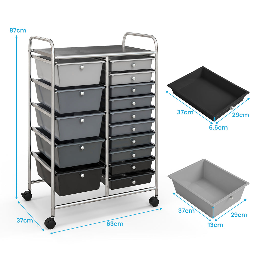 15 Drawer Rolling Storage Cart with 4 Wheels for Beauty Salon-Dark Grey