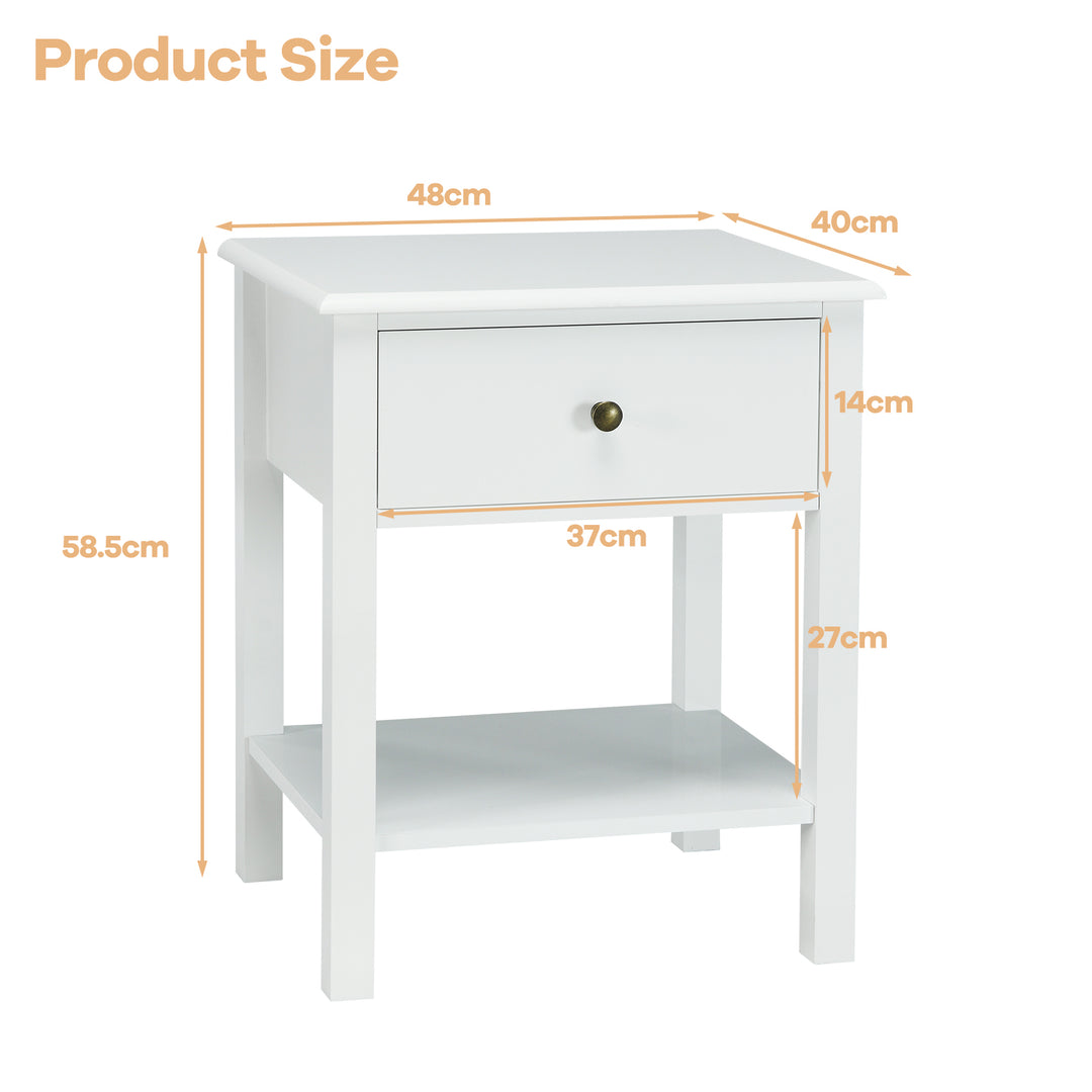 Bedside Table with Drawer and Storage Shelf-White