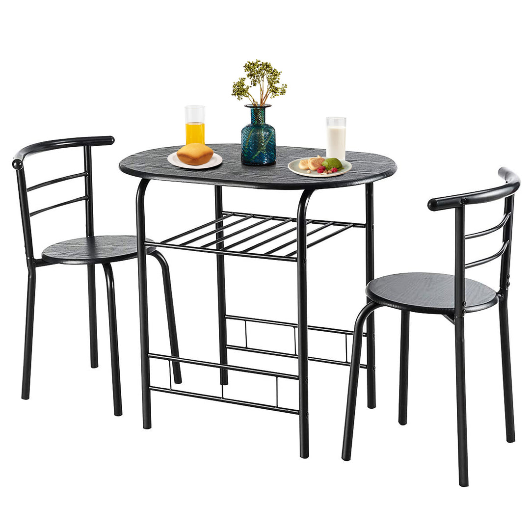Compact Dining Set with Storage Shelf for Kitchen Bars-Black
