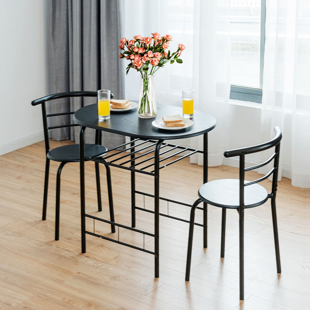 Compact Dining Set with Storage Shelf for Kitchen Bars-Black