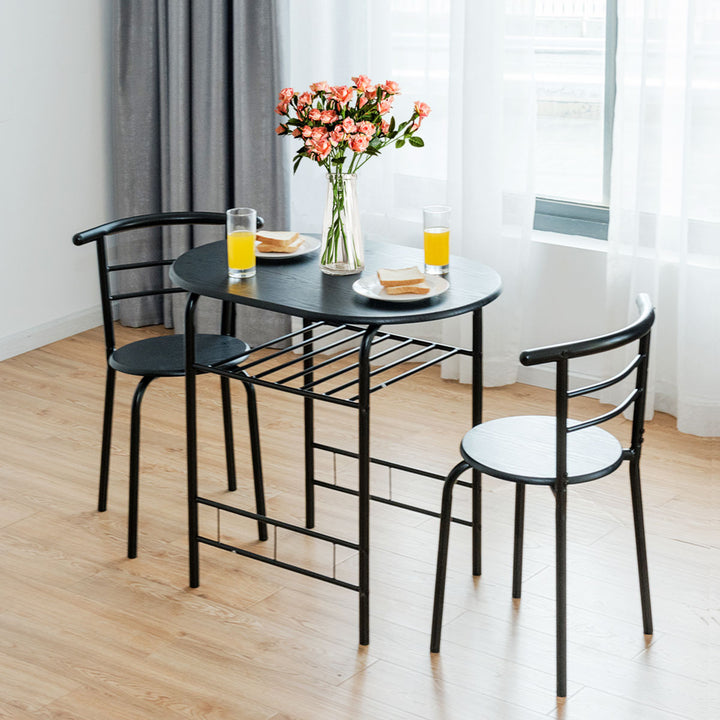 Compact Dining Set with Storage Shelf for Kitchen Bars-Black