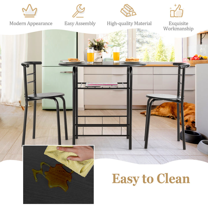 Compact Dining Set with Storage Shelf for Kitchen Bars-Black