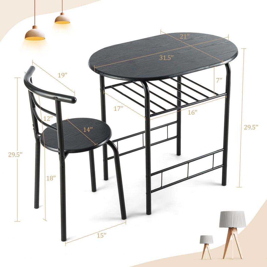 Compact Dining Set with Storage Shelf for Kitchen Bars-Black