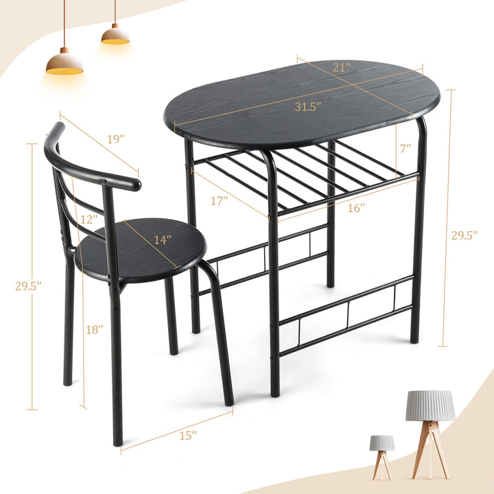 Compact Dining Set with Storage Shelf for Kitchen Bars-Black