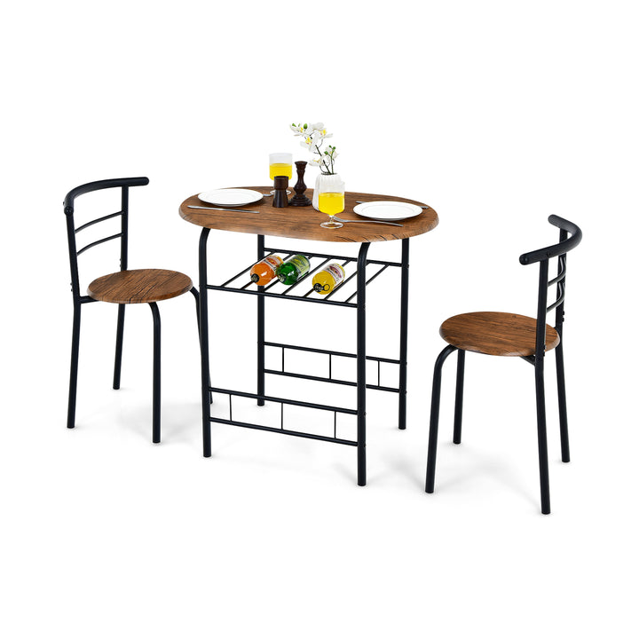 3 Pieces Compact Dining Set with Storage Shelf for Kitchen Bars-Black & Brown