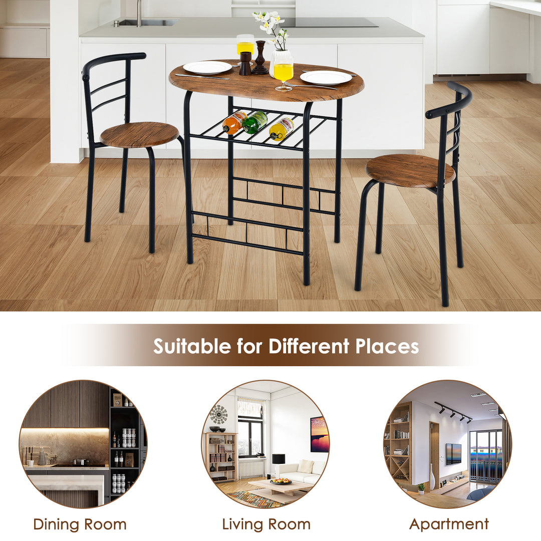 3 Pieces Compact Dining Set with Storage Shelf for Kitchen Bars-Black & Brown