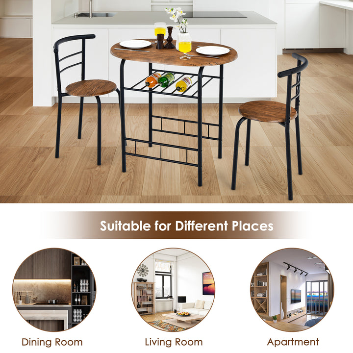 3 Pieces Compact Dining Set with Storage Shelf for Kitchen Bars-Black & Brown
