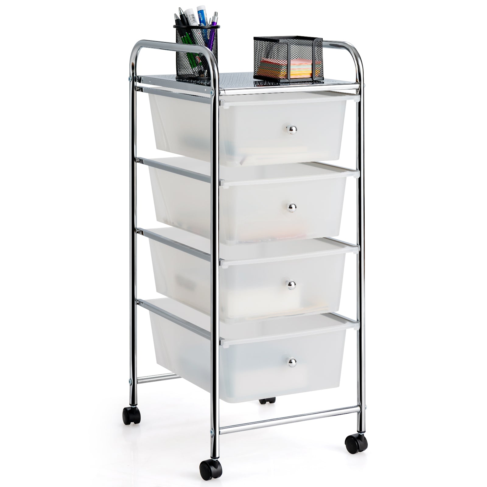 Mobile Storage Trolley on Wheels with 4 Removable Plastic Drawers-Tran ...