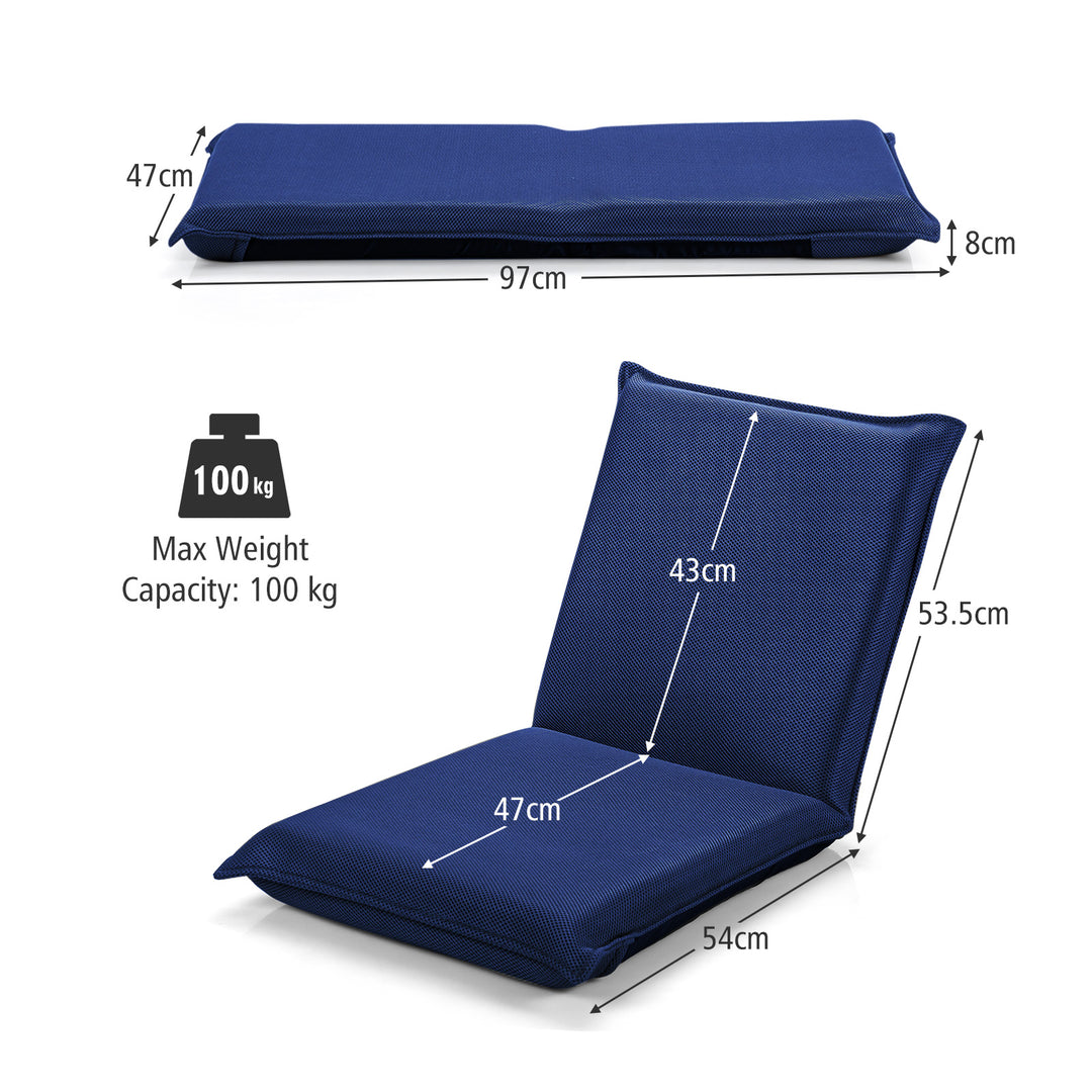 Folding Floor Chair with Reclining Function and 6 Adjustable Positions-Navy