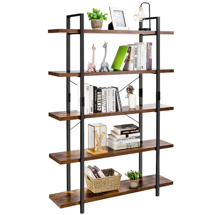 Industrial Bookshelf with Anti-Toppling Device-Rustic Brown