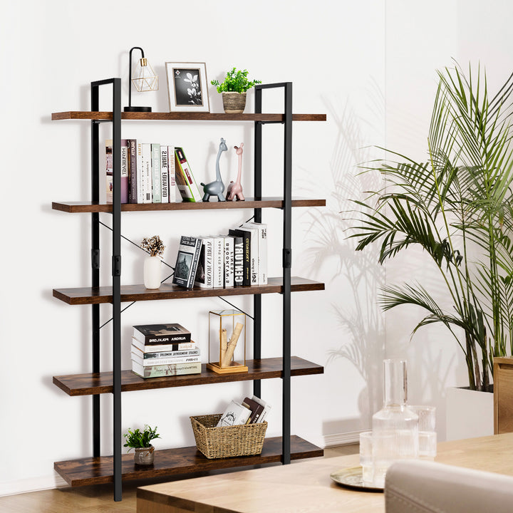 Industrial Bookshelf with Anti-Toppling Device-Rustic Brown