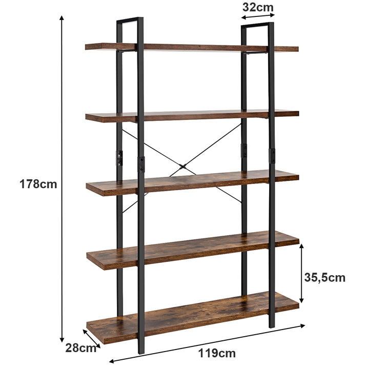 Industrial Bookshelf with Anti-Toppling Device-Rustic Brown