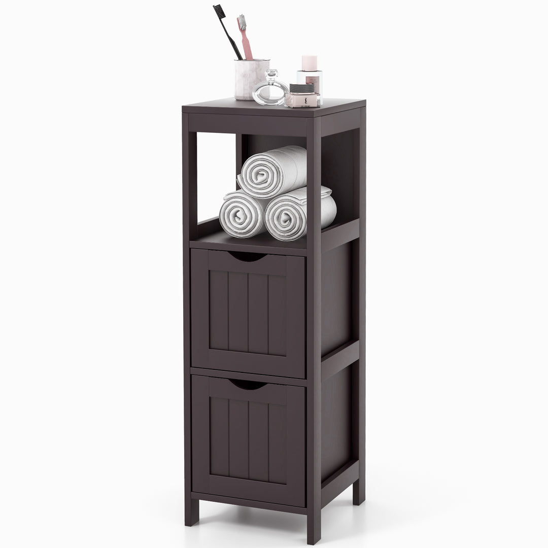 Storage Cabinet with 2 Removable Drawers and Open Shelf-Dark Brown