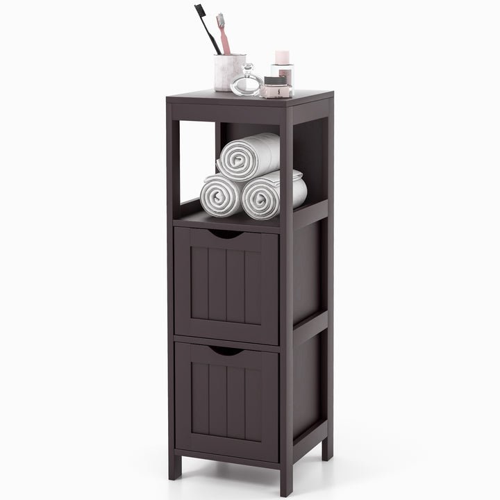 Storage Cabinet with 2 Removable Drawers and Open Shelf-Dark Brown