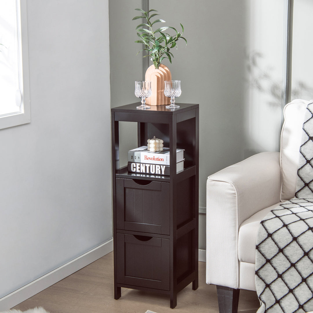 Storage Cabinet with 2 Removable Drawers and Open Shelf-Dark Brown