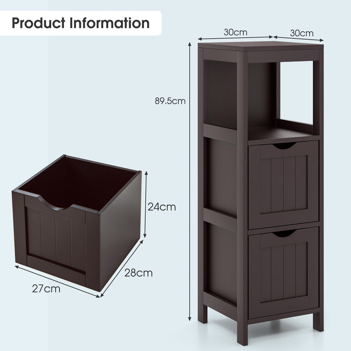 Storage Cabinet with 2 Removable Drawers and Open Shelf-Dark Brown