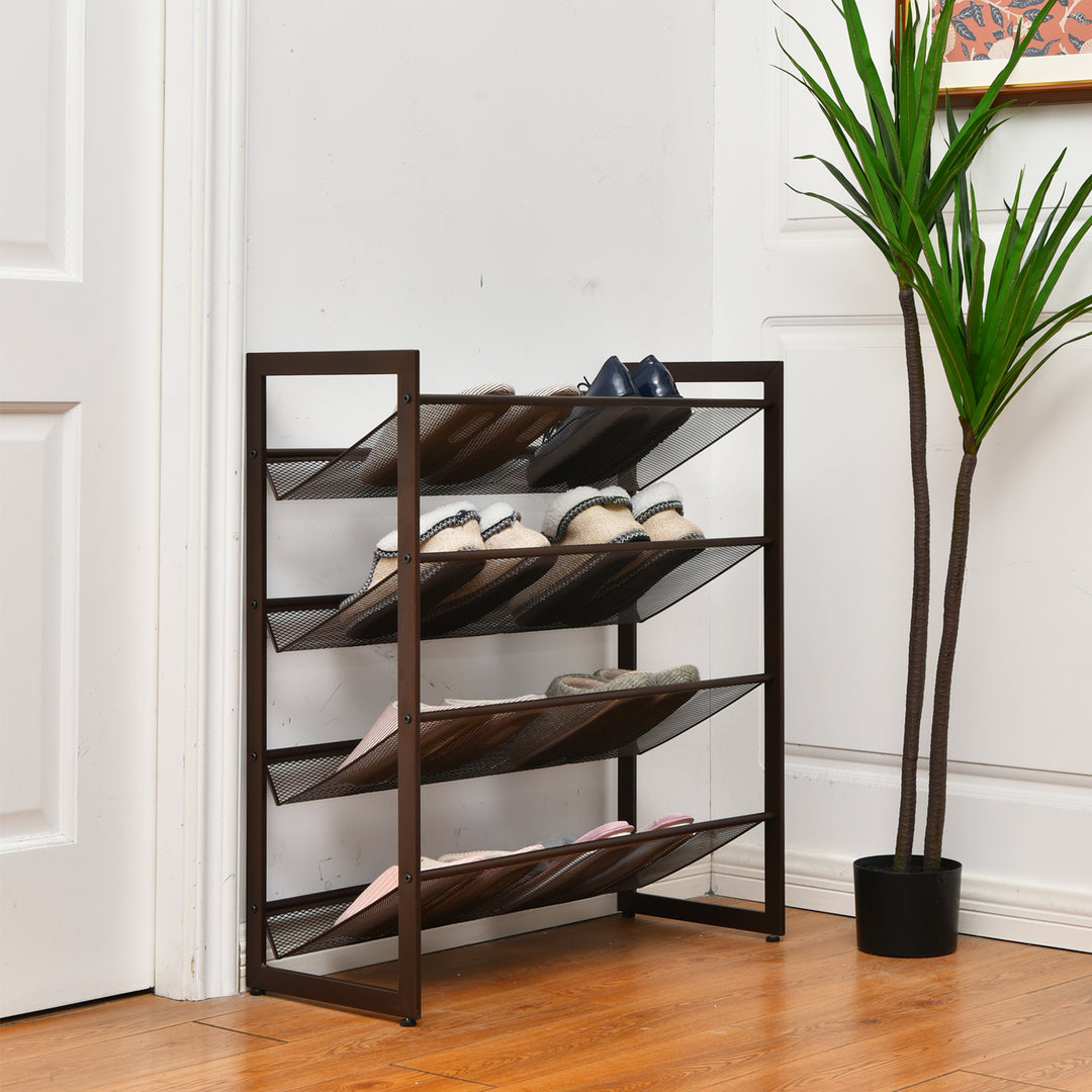 4-Tier Metal Mesh Shoe Rack for Hallway and Entryway