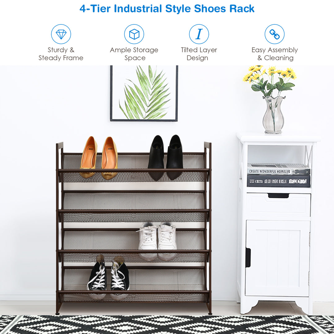 4-Tier Metal Mesh Shoe Rack for Hallway and Entryway