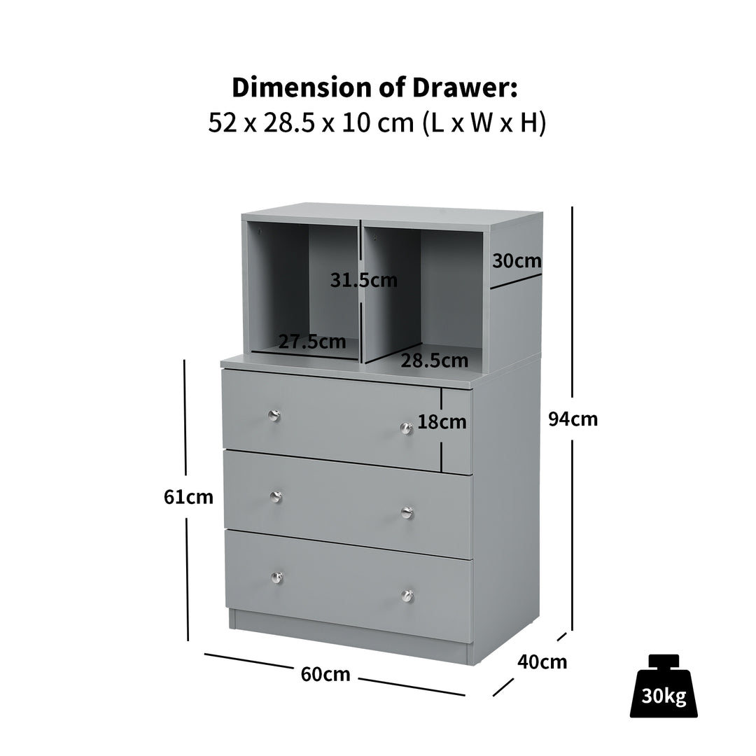 3-Drawer Dresser with 2 Open Compartments for Living Room Bedroom-Grey