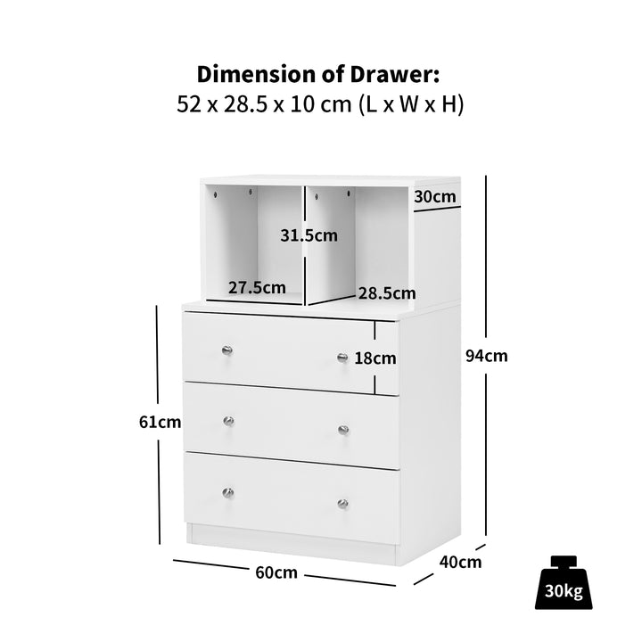 3-Drawer Dresser with 2 Open Compartments for Living Room Bedroom-White