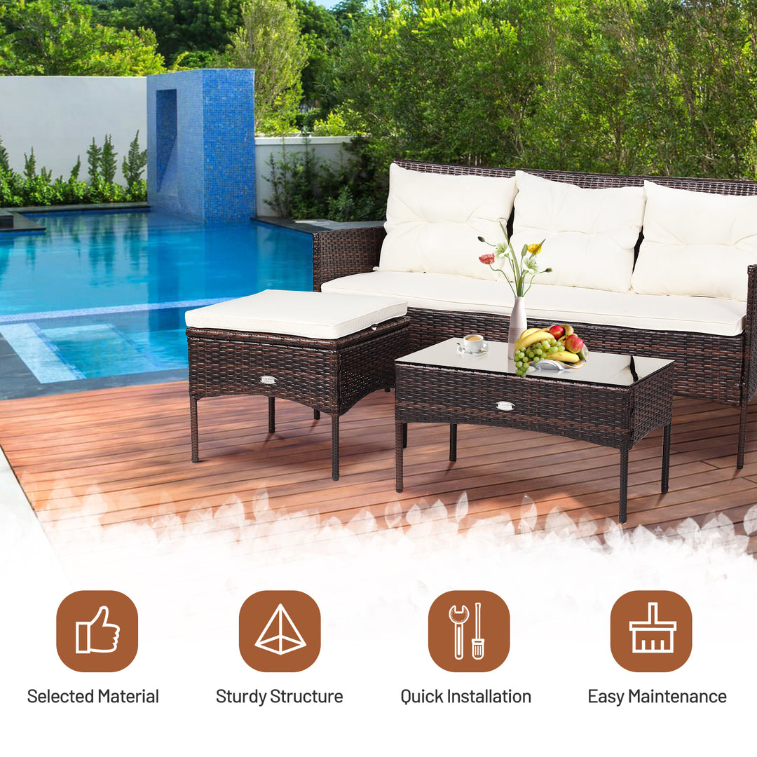 4 Seater Rattan Garden Furniture Set with Cushioned Sofa-White