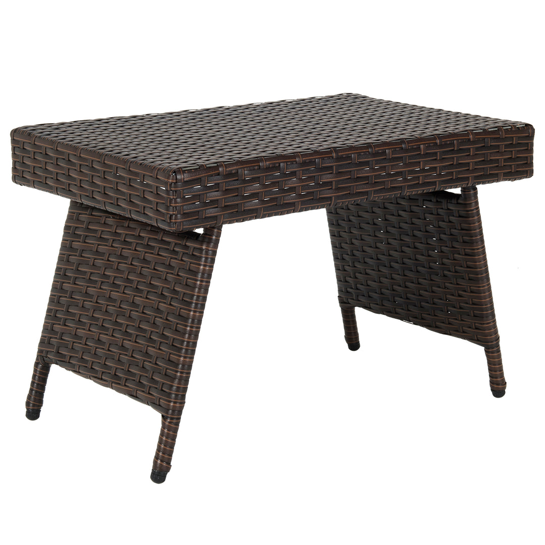 Patio Wicker Folding Coffee Table with Sturdy Steel Frame