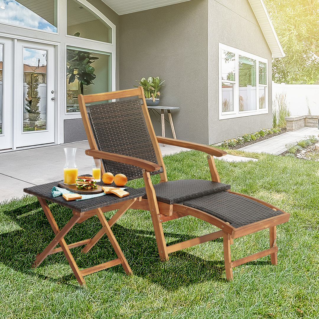 Folding Patio Lounge Chair with Retractable Footrest for Outdoor