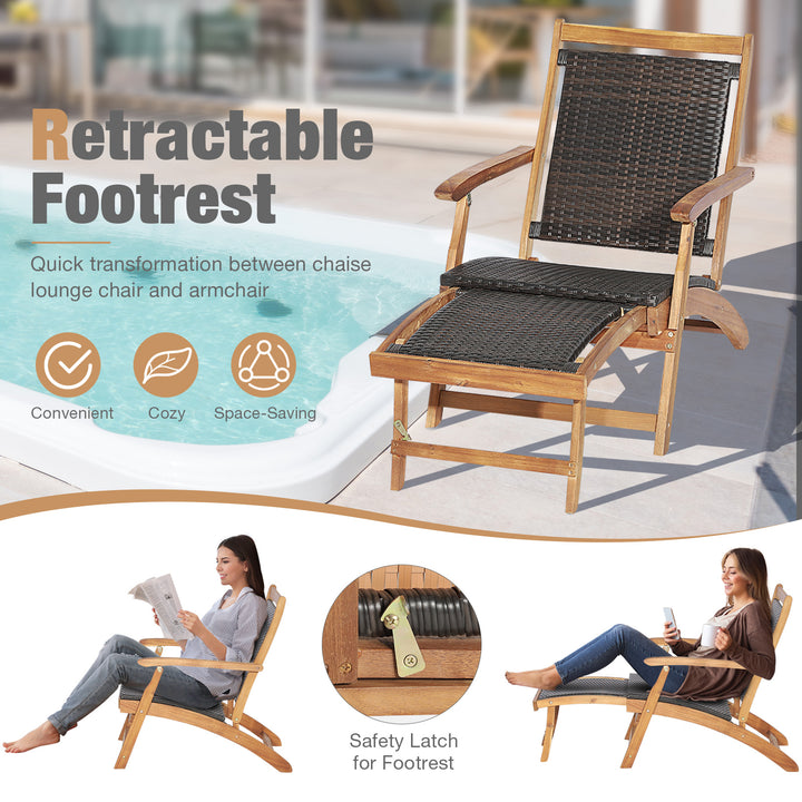 Folding Patio Lounge Chair with Retractable Footrest for Outdoor