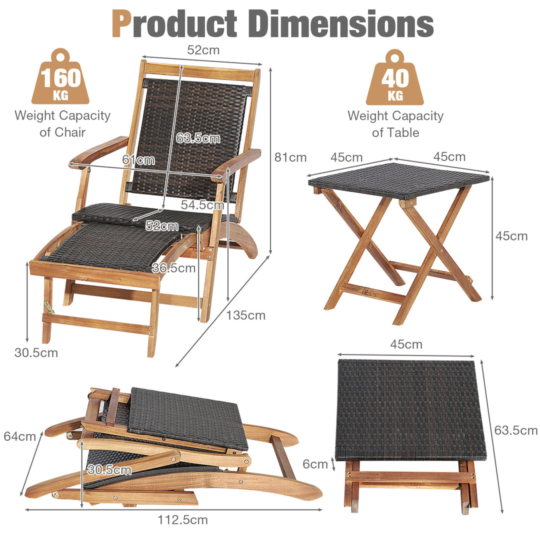 Folding Patio Lounge Chair with Retractable Footrest for Outdoor