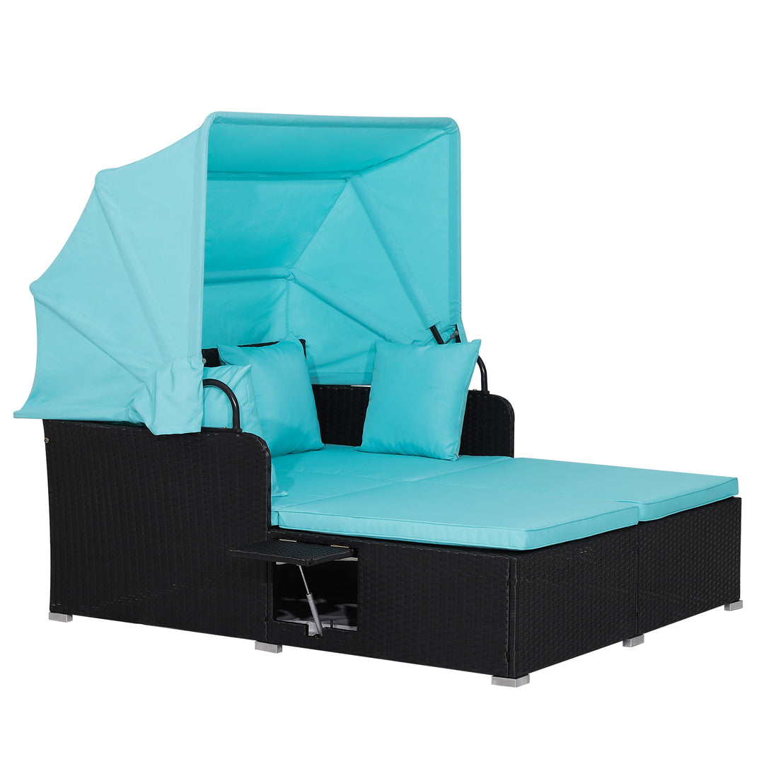 Garden Daybed with Retractable Canopy-Turquoise