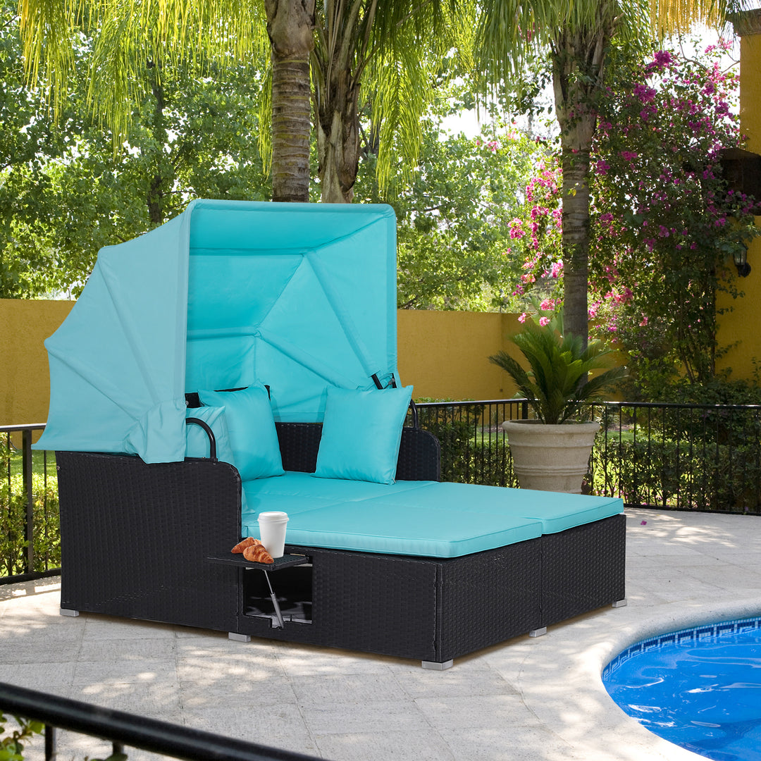 Garden Daybed with Retractable Canopy-Turquoise