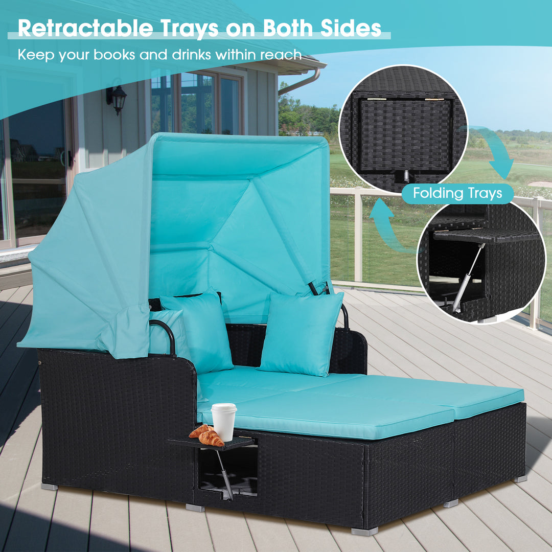 Garden Daybed with Retractable Canopy-Turquoise