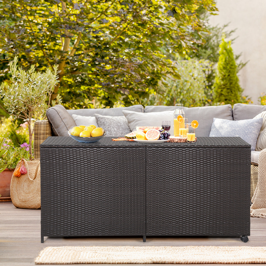 660L Rattan Storage Box with Zippered Liner and 2 Universal Wheels